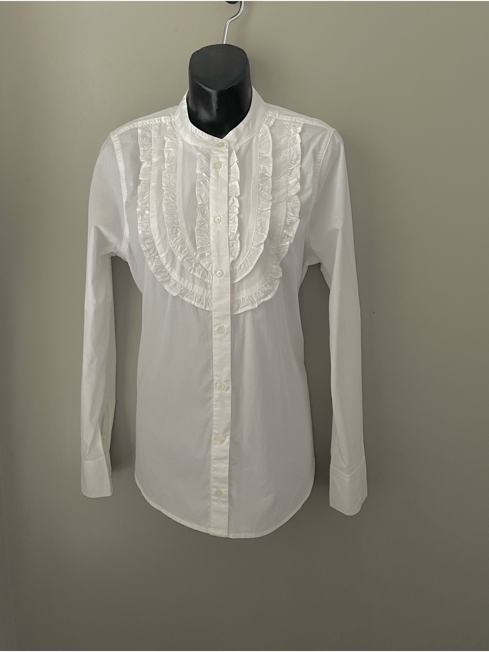J. Crew White Ruffle Button Down Shirt